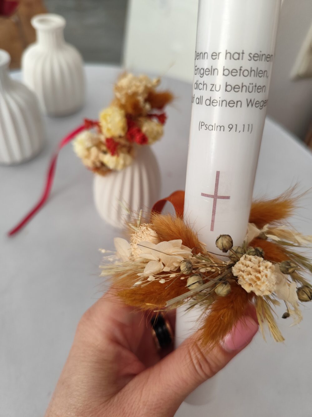 Blumenkränzchen für Taufkerzen – Bild 3